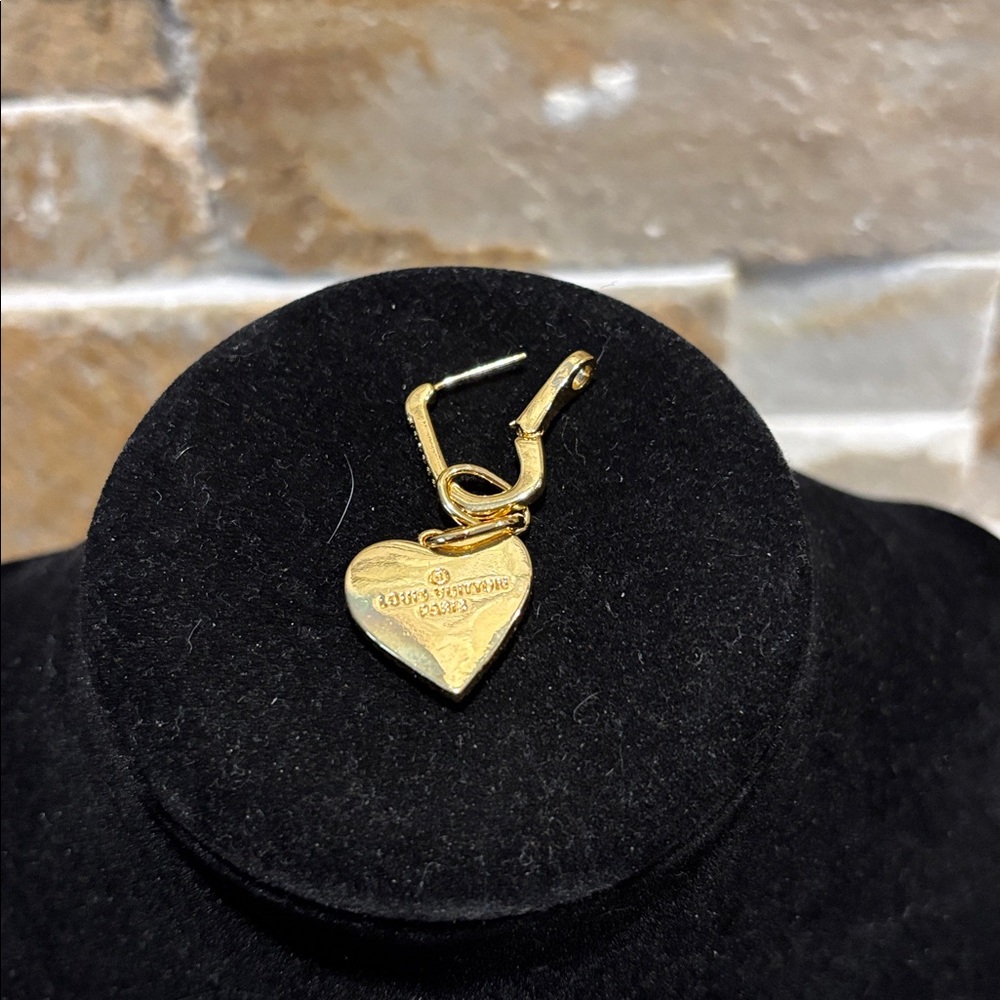 Gold LV Heart Earrings with Crystal Accents - Picture 5 of 6